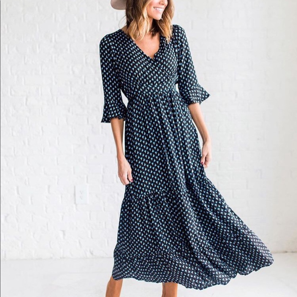Women's 3/4 Long Sleeve Tiered Navy Dress Hayden Los Angeles